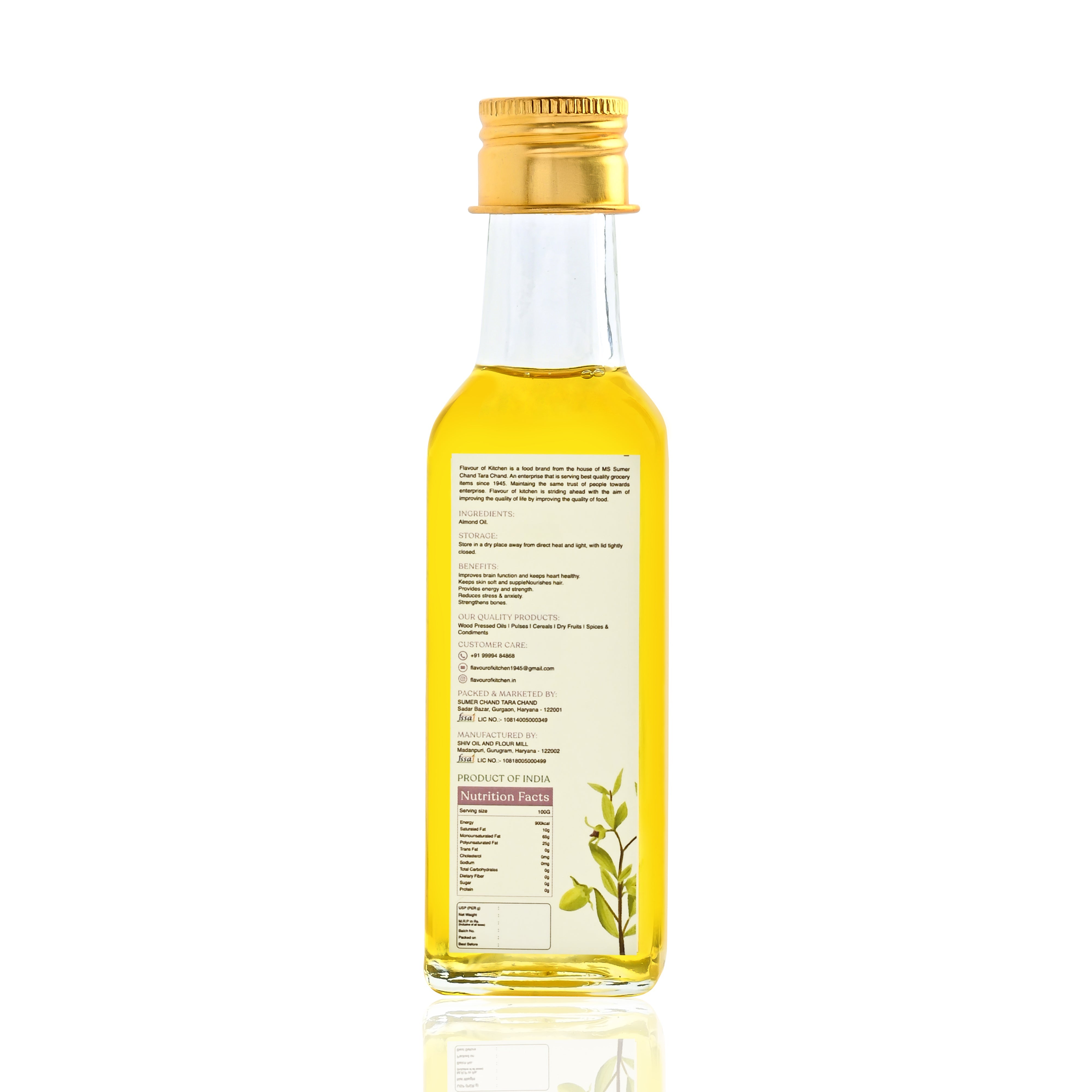 Wood Pressed Almond Oil Glass Bottle