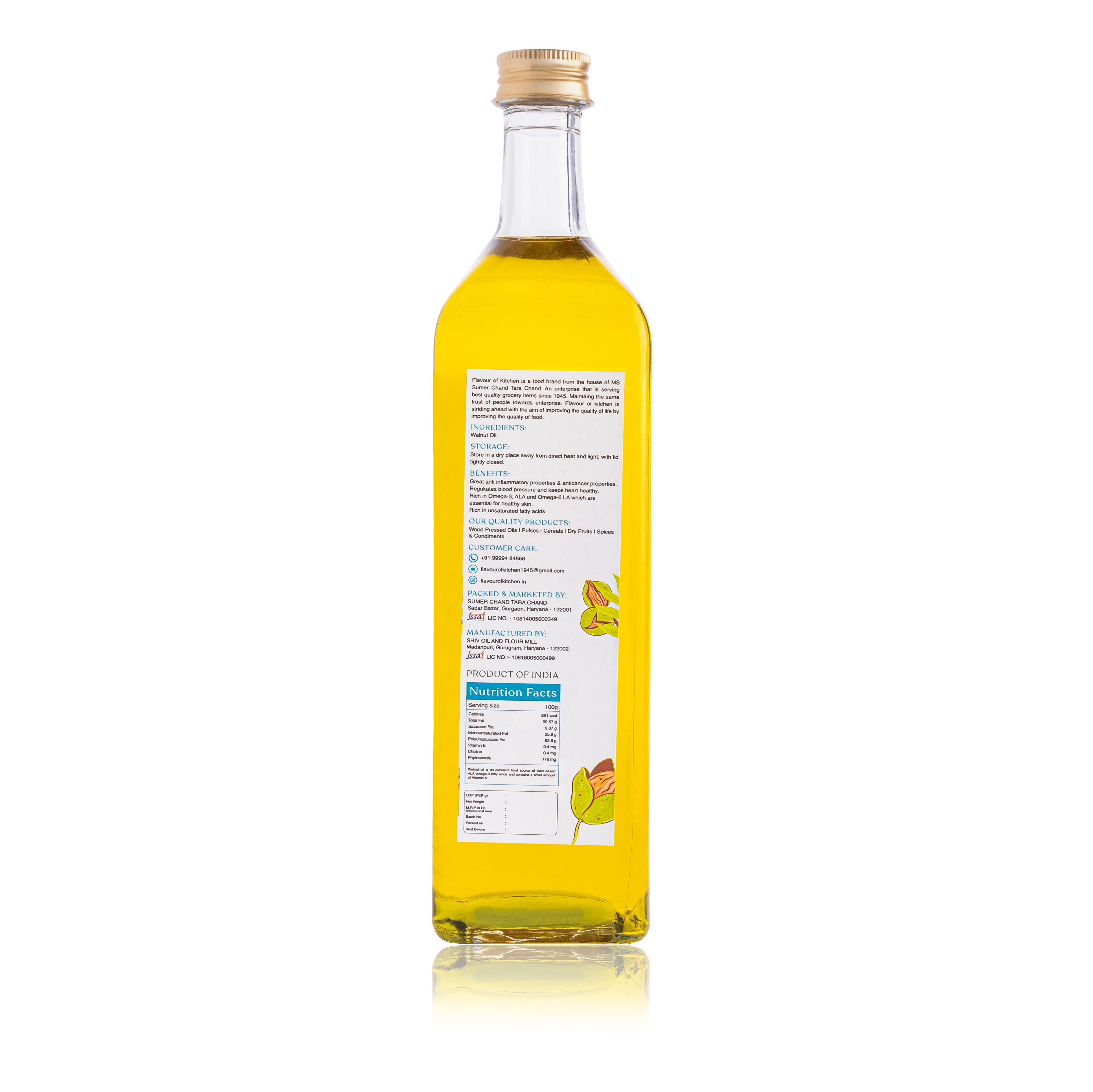 Wood Pressed Walnut Oil Glass Bottle