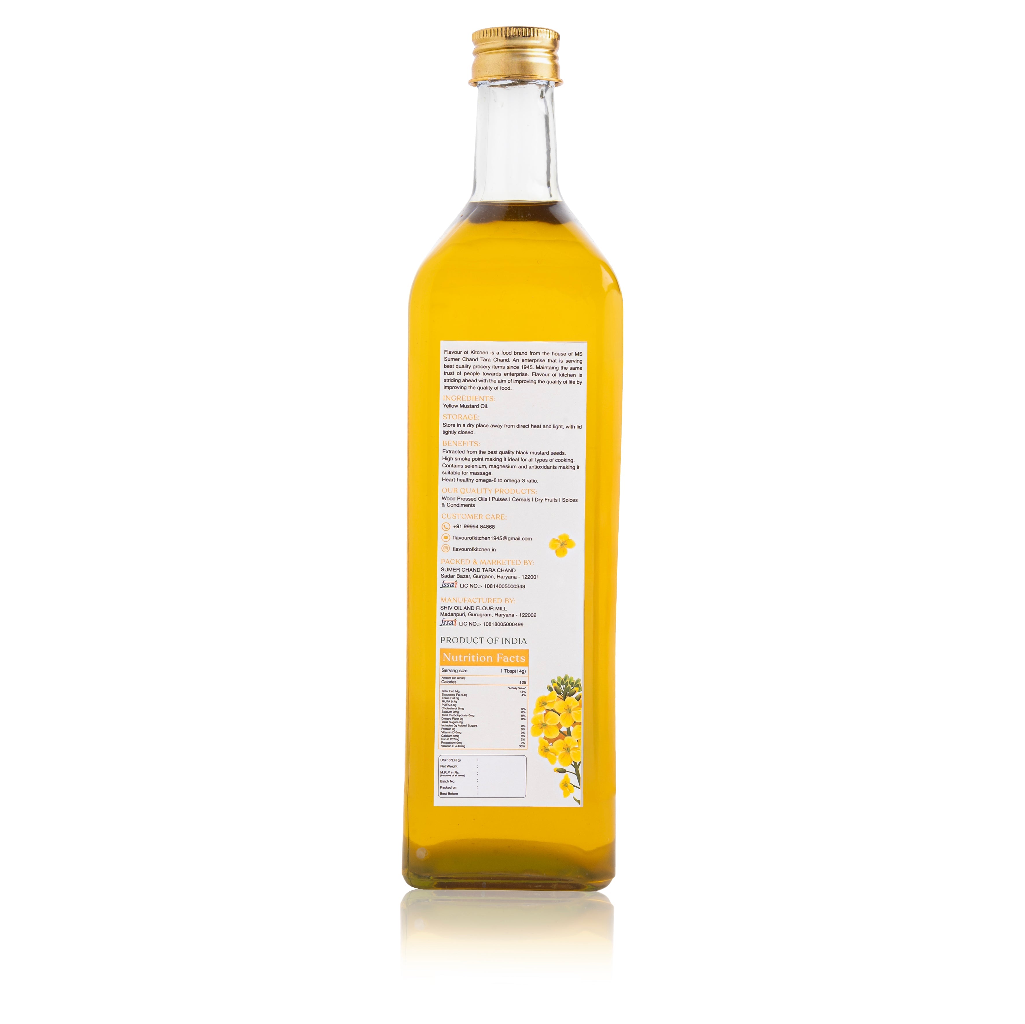Wood Pressed Yellow Mustard Oil Glass Bottle