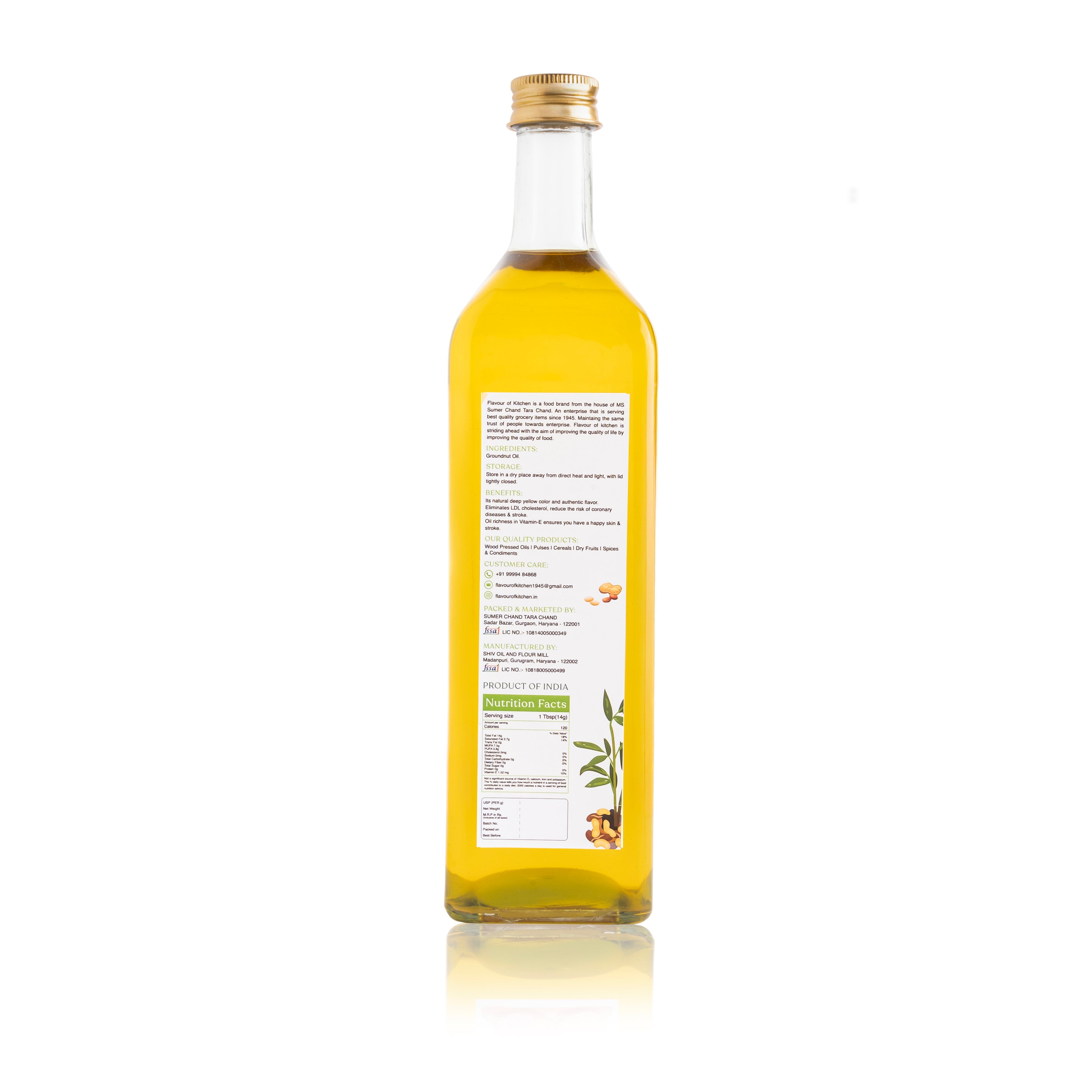 Wood Pressed Groundnut Oil Glass Bottle