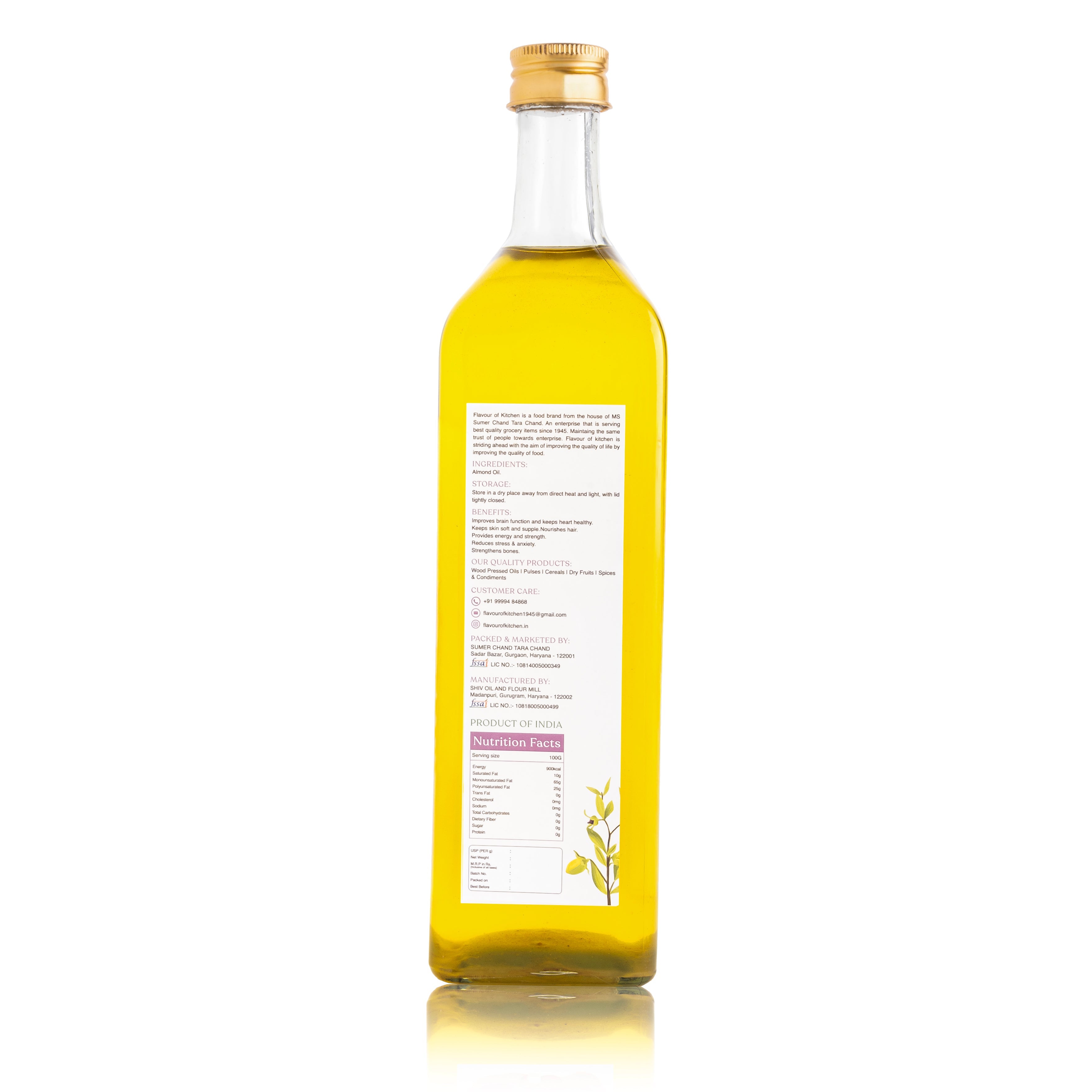 Wood Pressed Almond Oil Glass Bottle