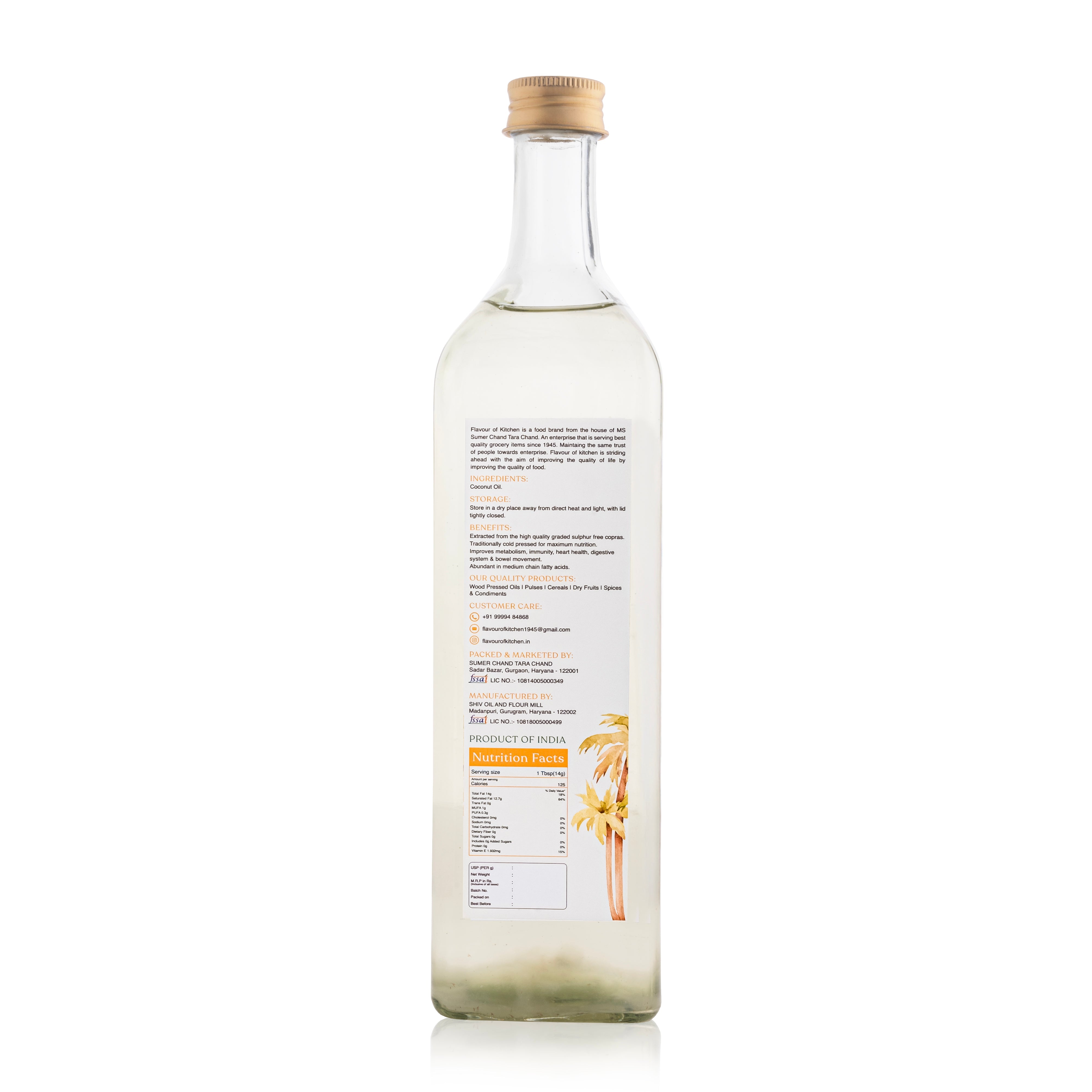 Wood Pressed Coconut Oil Glass Bottle