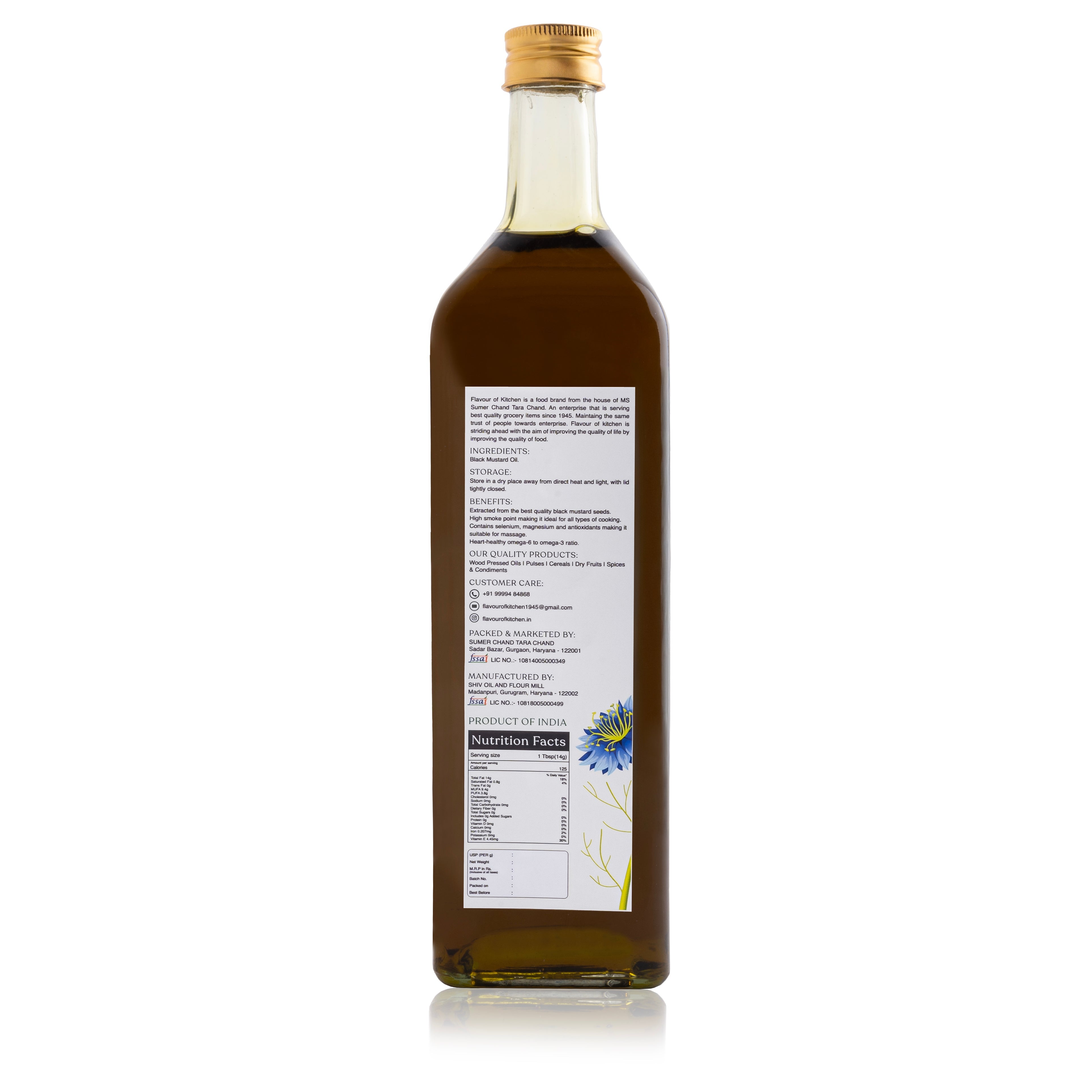 Wood Pressed Black Mustard Oil Glass Bottle